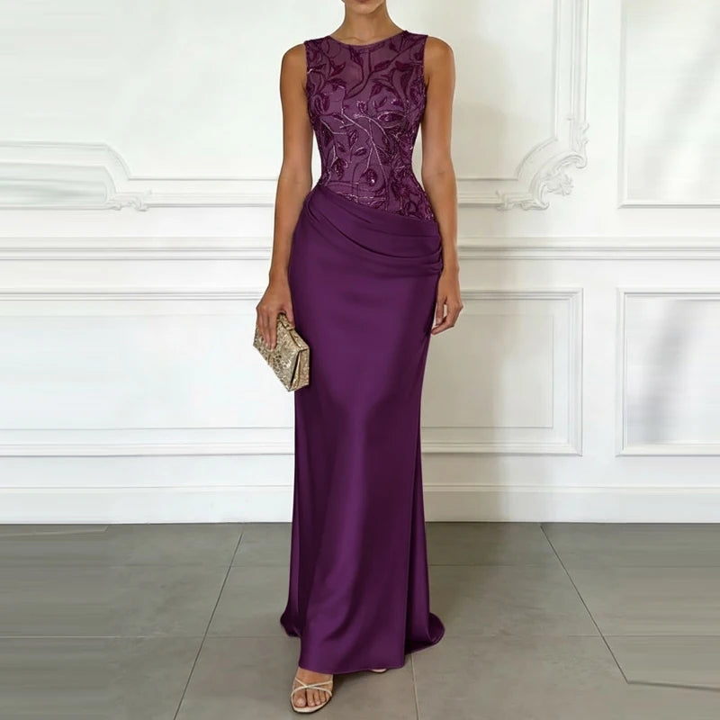 Lace Patchwork Satin Bridesmaid Dress