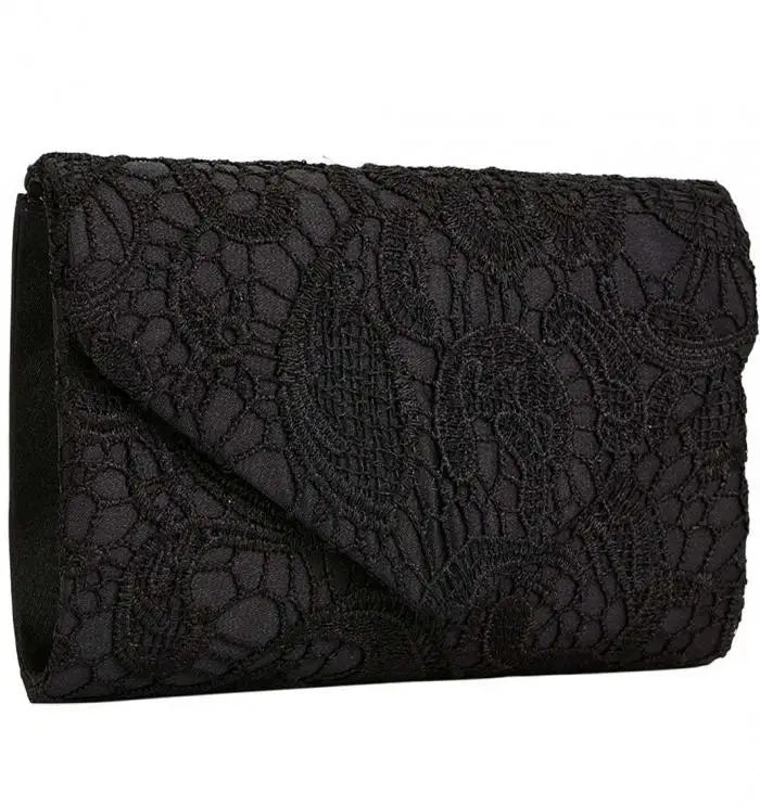 Ladies Silk Evening Bag Vintage Elegant Purple Lace Flower Bridal Clutches For Women Party Handbag Prom Chain Shoulder Bag Purse