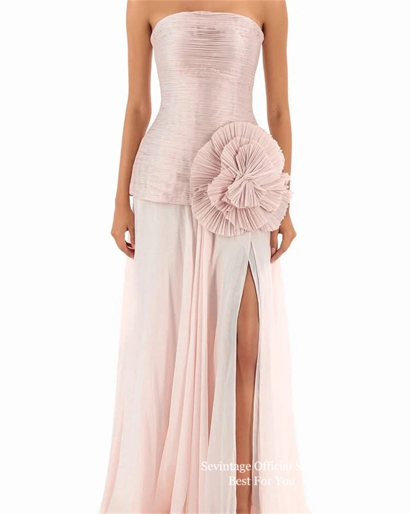3D Flower Chiffon Evening & Prom Dress with Side Slit
