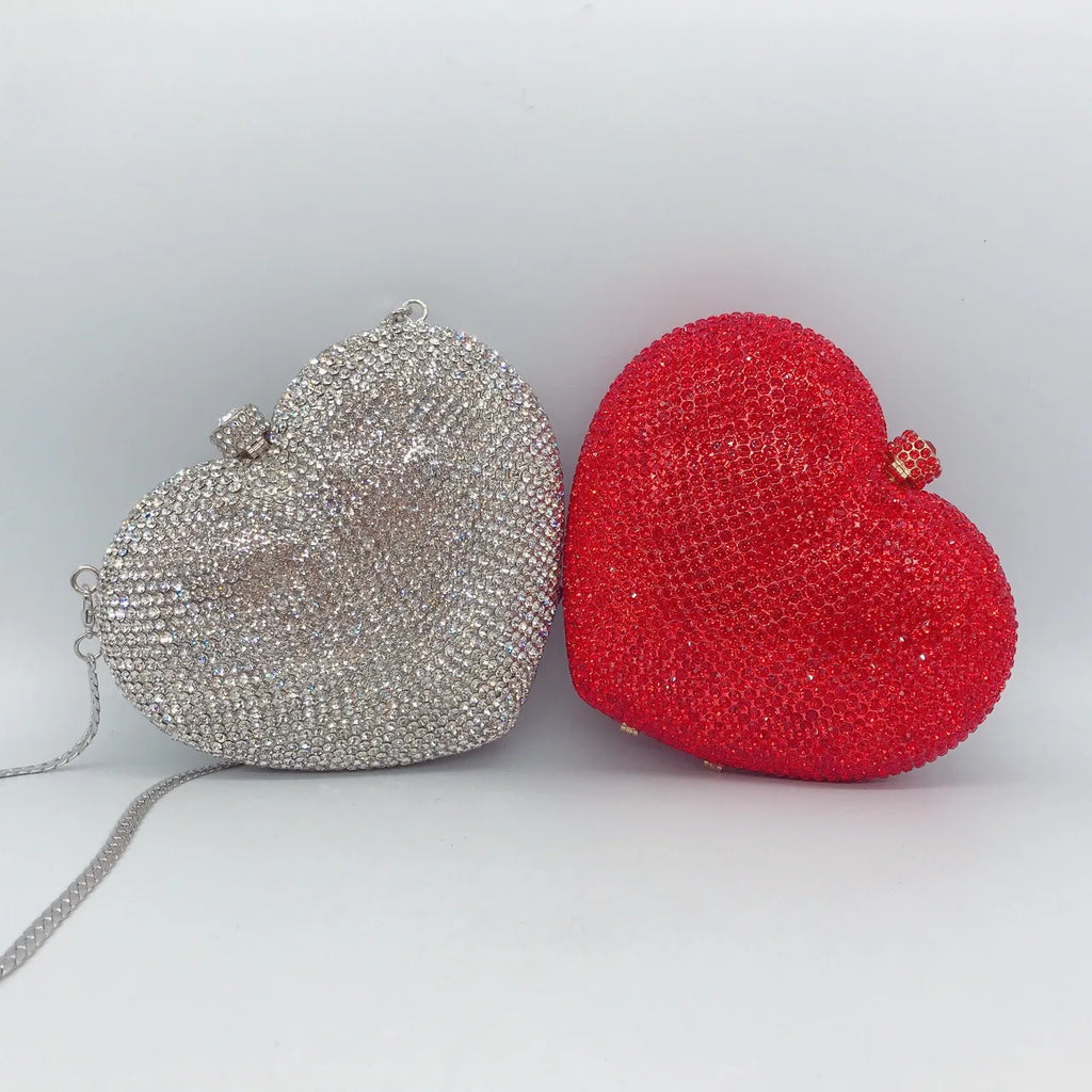 Heart-Shaped Crystal Evening Clutch