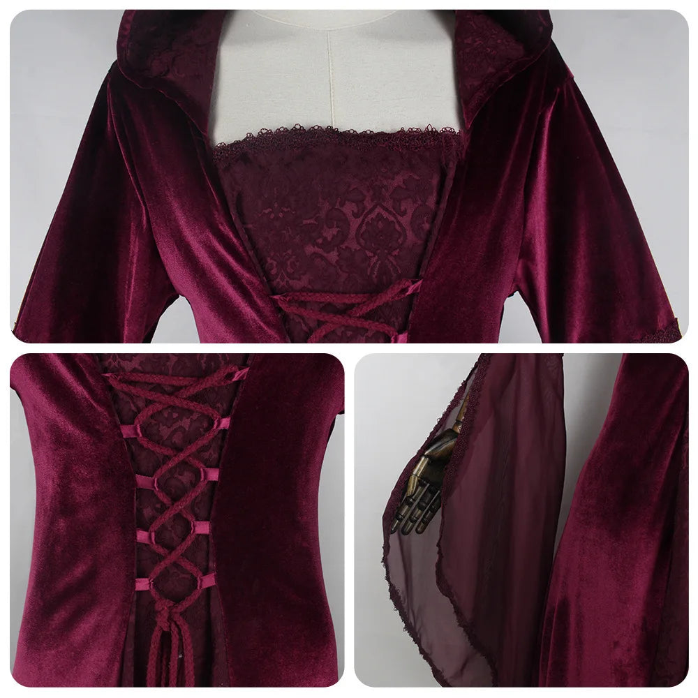 Women's medieval retro style wedding dress 8-color hooded waist dress cosplay