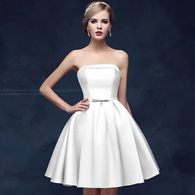 Strapless Satin Bow-Back Mini Dress