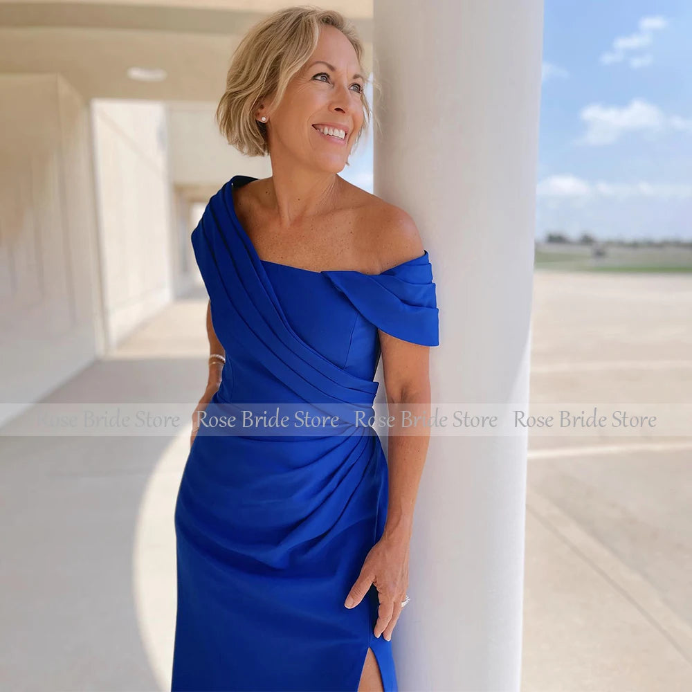 Mother of the Bride/Groom Dresses Dark Royal Blue Side Slit Wedding Guest Gown for Woman One Shoulder Mermaid Evening Dress Long