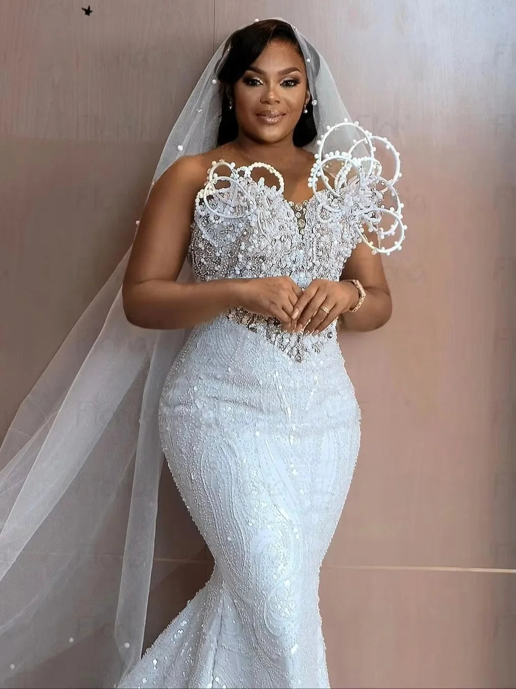 Beaded Lace Mermaid Wedding Dress with Court Train
