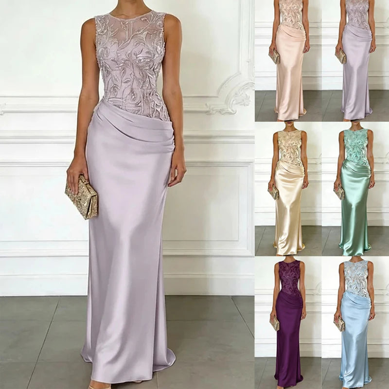 Lace Patchwork Satin Bridesmaid Dress