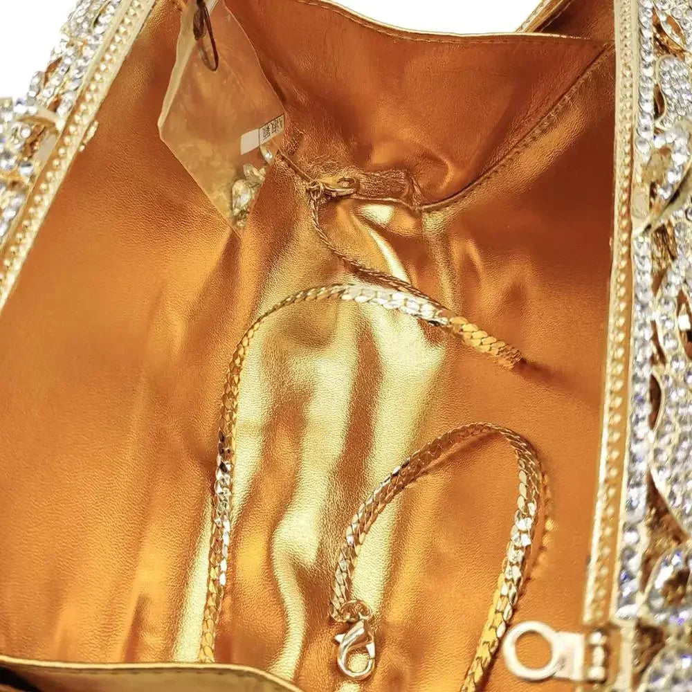 Boutique De FGG Handmade Flower Evening Bags and Clutches, Gold Rhinestone Clutch Purses and Handbags, Wedding Bridal CLutch Bag