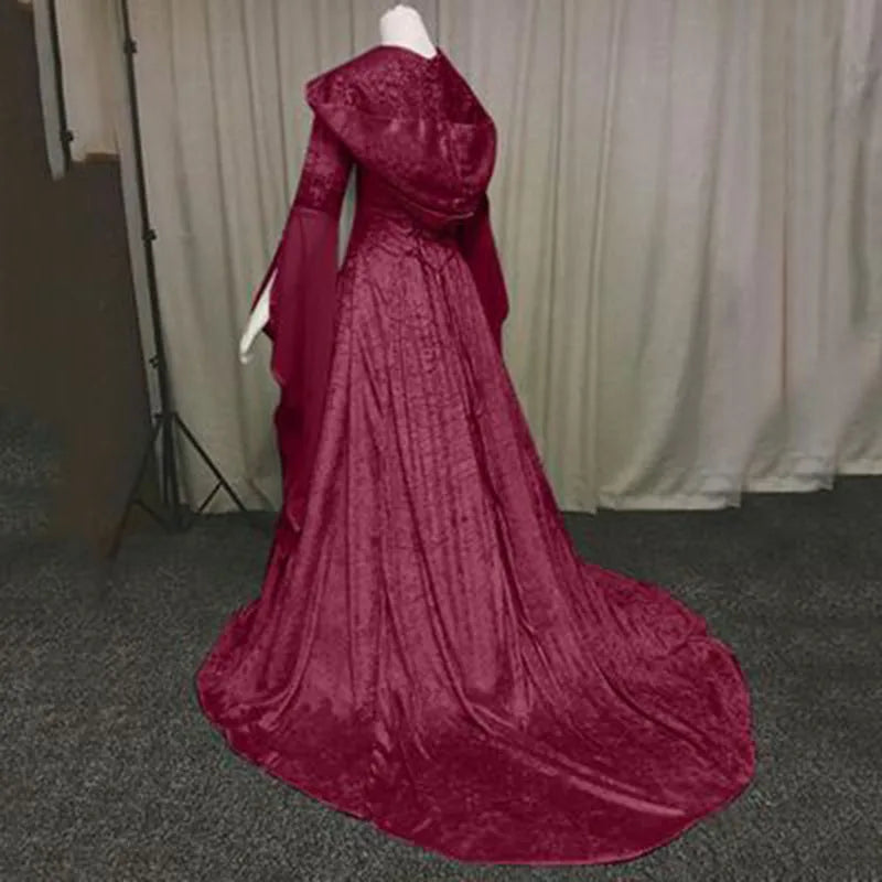 Women's medieval retro style wedding dress 8-color hooded waist dress cosplay