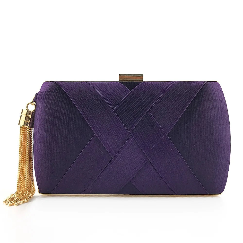 Casual Luxury Silk Fabric Dinner Handbag Tassel Chain Evening Banquet Bag Hand Hold Elegant Bridal Clutch Bag Outdoor