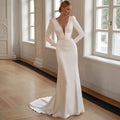 Long Sleeve Jersey Deep V Sheath Wedding Dress