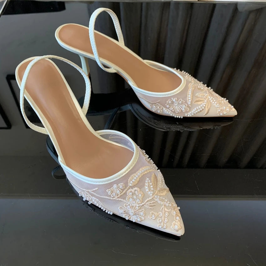 Embroidered Slingback Bridal Heels