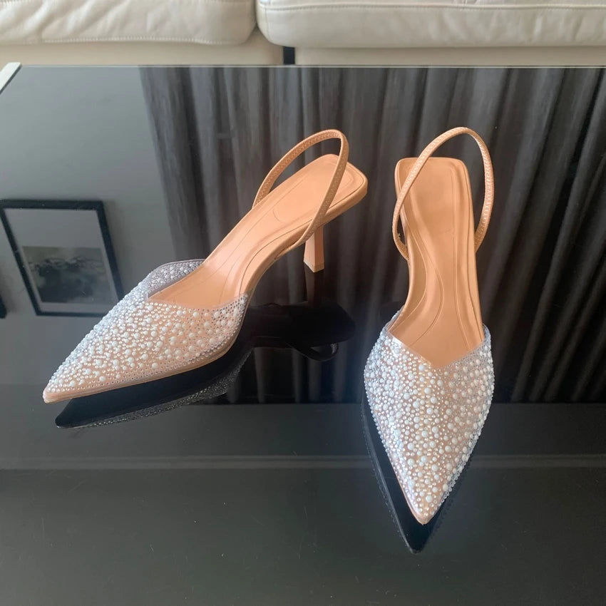 Pearl Slingback Pointed-Toe Heels