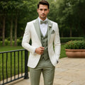 3 Pieces Wedding Tuxedo for Groom Sage Green Slim Fit Formal Men Suits Elegant Blazer Vest Pants Set for Prom Party Ceremony