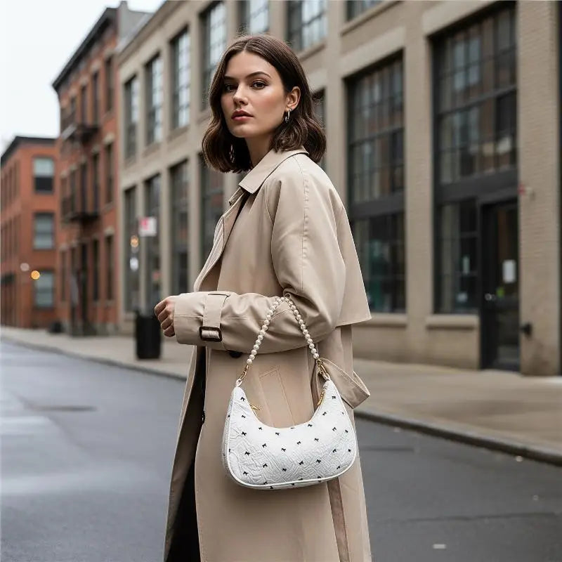 Trendy Wrinkled Bow Purse for Women Versatile Shoulder Bag Elegant Underarm Handbag for Daily Outings
