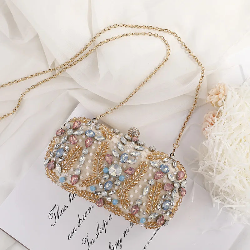 Women's Bridal Clutch Evening Bag Crystal Handbag with Chain Shoulder Strap for Party Wedding Female Fashion Accessory