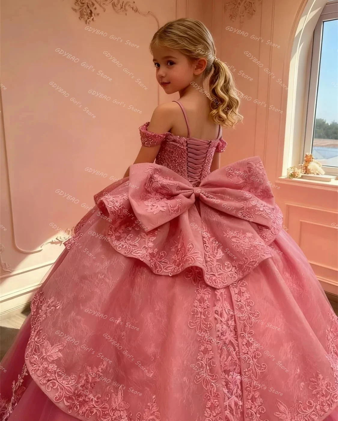 Bowknot Appliqué Flower Girl Dress