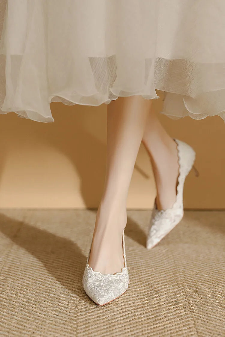 Embroidered Bridal Shoes Wedding Shoes Retro French Sandals 6.5cm High Heels Single Shoes Thin Heels Banquet Pointed Pumps 34-39