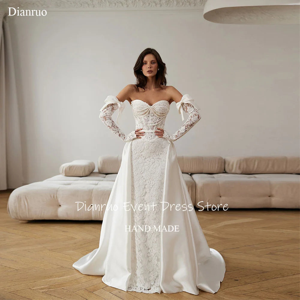 Dianruo Appliques Pearls Wedding Dresses Sweetheart Modern Robe De Mariée 2025 Lace A Line Maxi Vestido De Noiva Customized