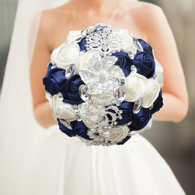 Navy Champagne Wedding Bouquet Flowers