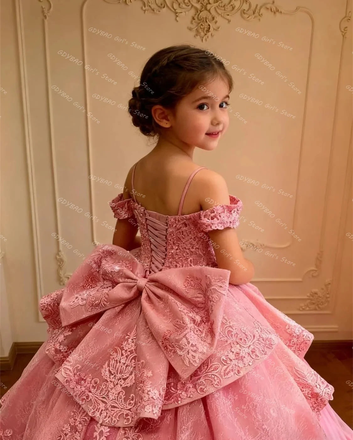 Bowknot Appliqué Flower Girl Dress