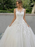 Scoop Neck Applique Tulle Wedding Dress