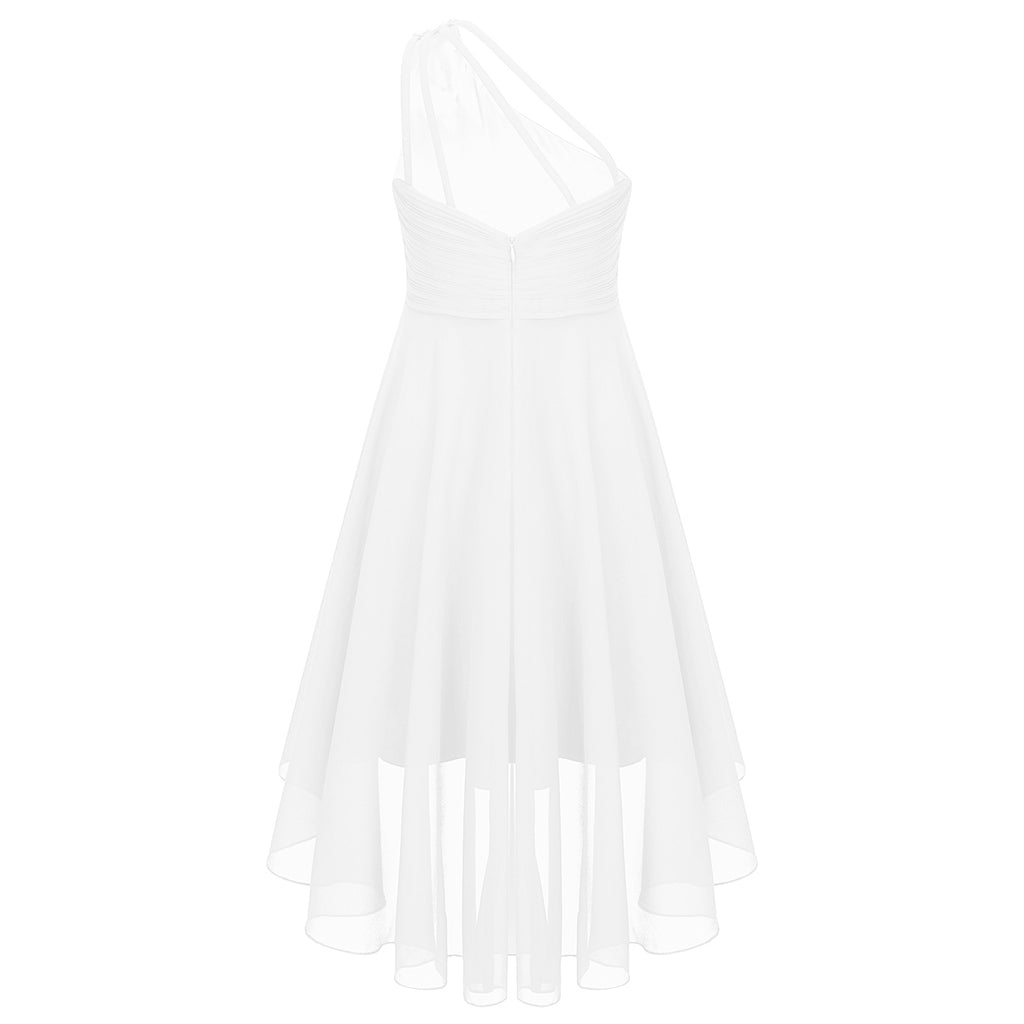 Kids Wedding Flower Girls Dress Shiny Beaded One Shoulder Chiffon Princess Dress Elegant Evening Pageant Birthday Party Gown