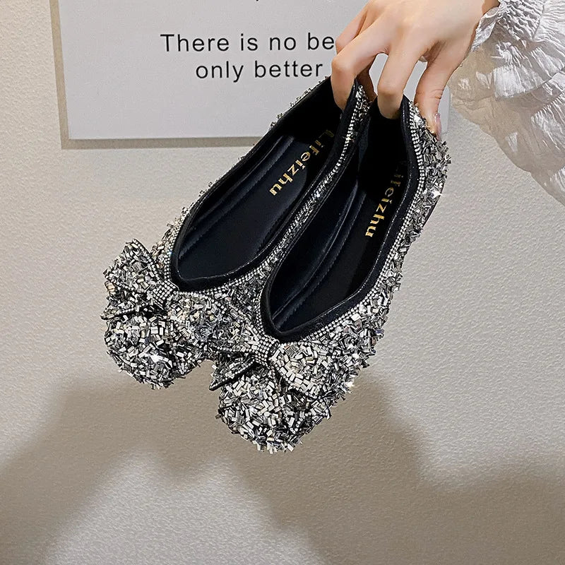 Women's Shoes Exquisite Bow Bling Casual Shoes for Woman Fashion Square Head Flat Shoe Luxury Designer Shoes Zapatos Mujer