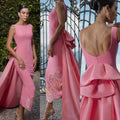 Customized Latest Pink Evening Dresses  Prom Gowns High Low with Train Beading Wedding Party Dresses Back Out Sleeveless