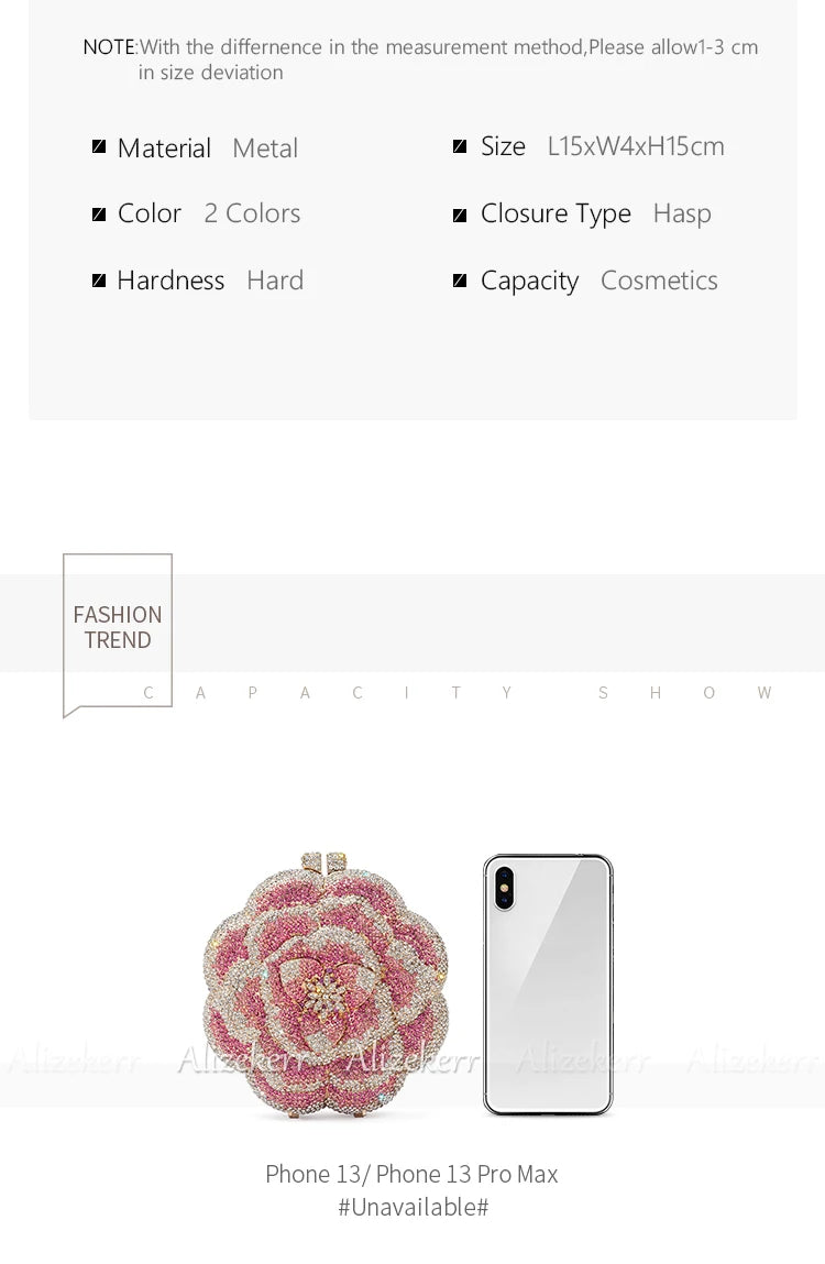 Rose-Shaped Crystal Bridal Clutch