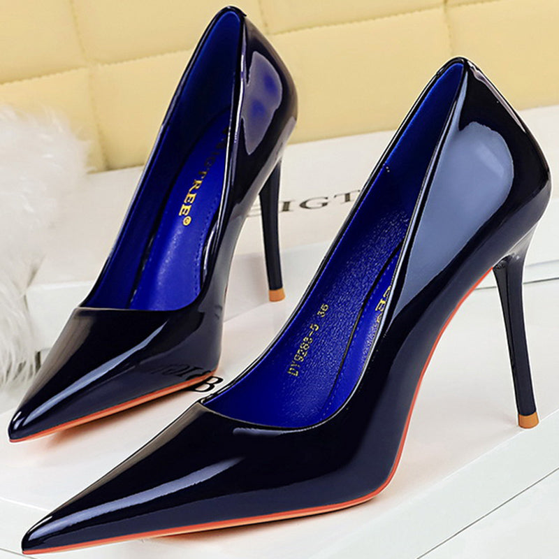 Women 9.5cm High Heels Pumps Wedding Bridal Classic Scarpins High Stiletto Heels Lady Nude Black White Glossy Leather Prom Shoes