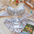 Bridal Floral Embroidery Lace Women Lingerie Set Thin Round Home with Steel Ring Bra Underpants Suit
