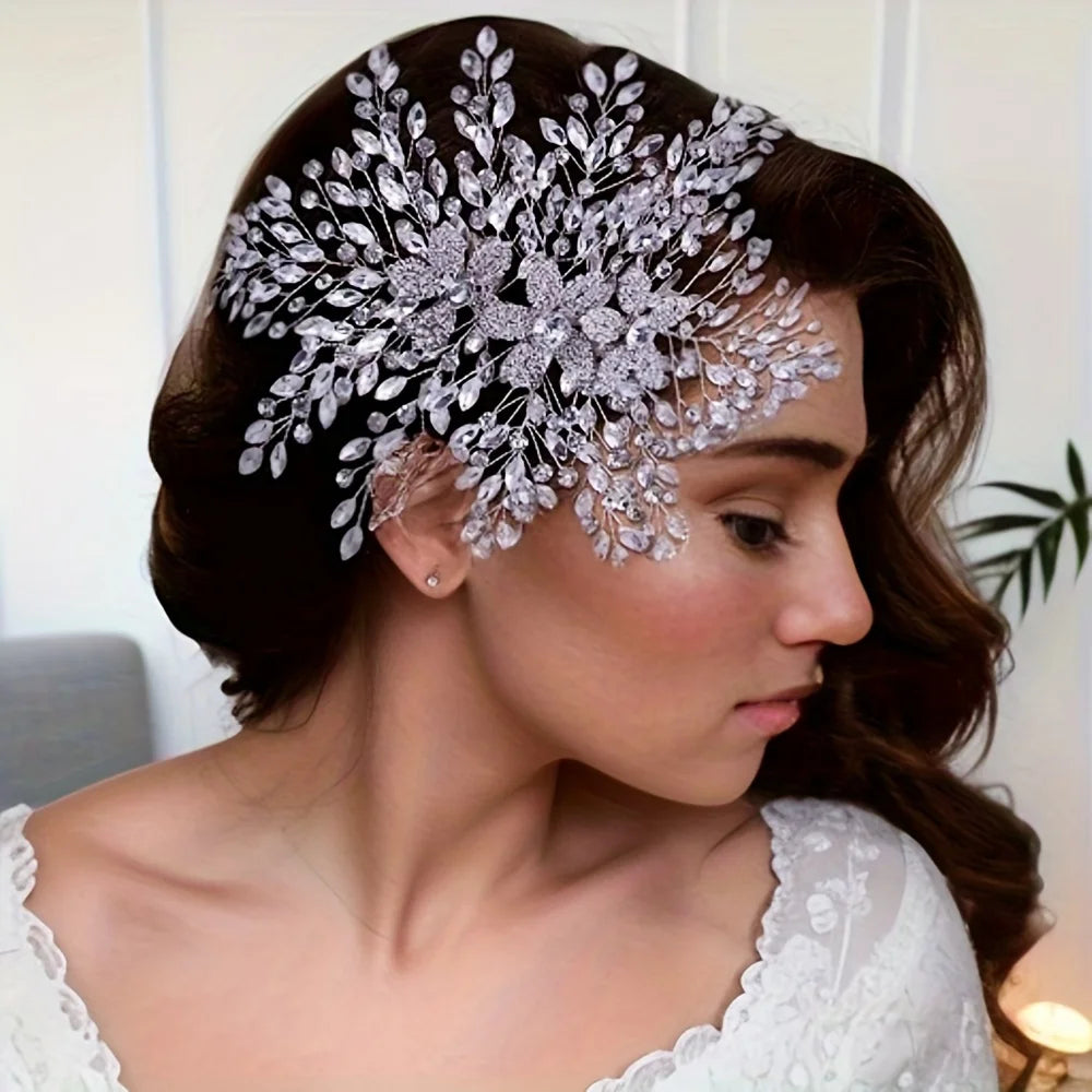 Fashion Bridal Headpiece with Comb Woman Headdress Shiny Rhinestone Pageant Hair Ornament Bride Wedding Hair Accessories
