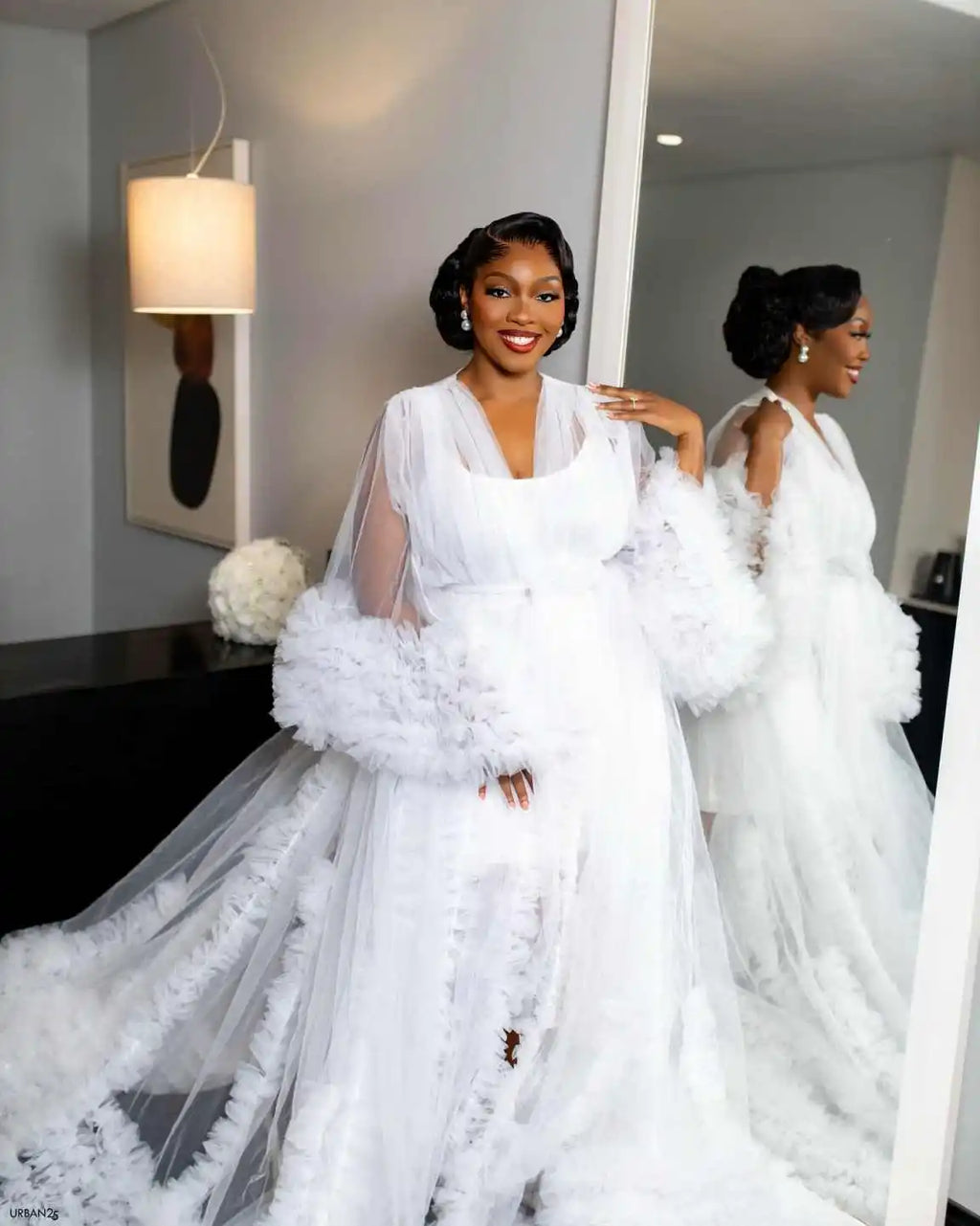White Bridal Dress Ruffles Puffy Tulle Maternity Dresses for Photoshoot Women Bridal Robe Pregnancy Long Sleepwear Nightwear