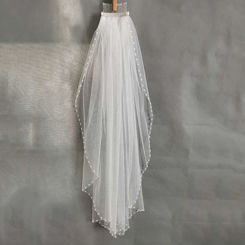 Beaded Crystal-Edge Elbow-Length Bridal Veil with Comb