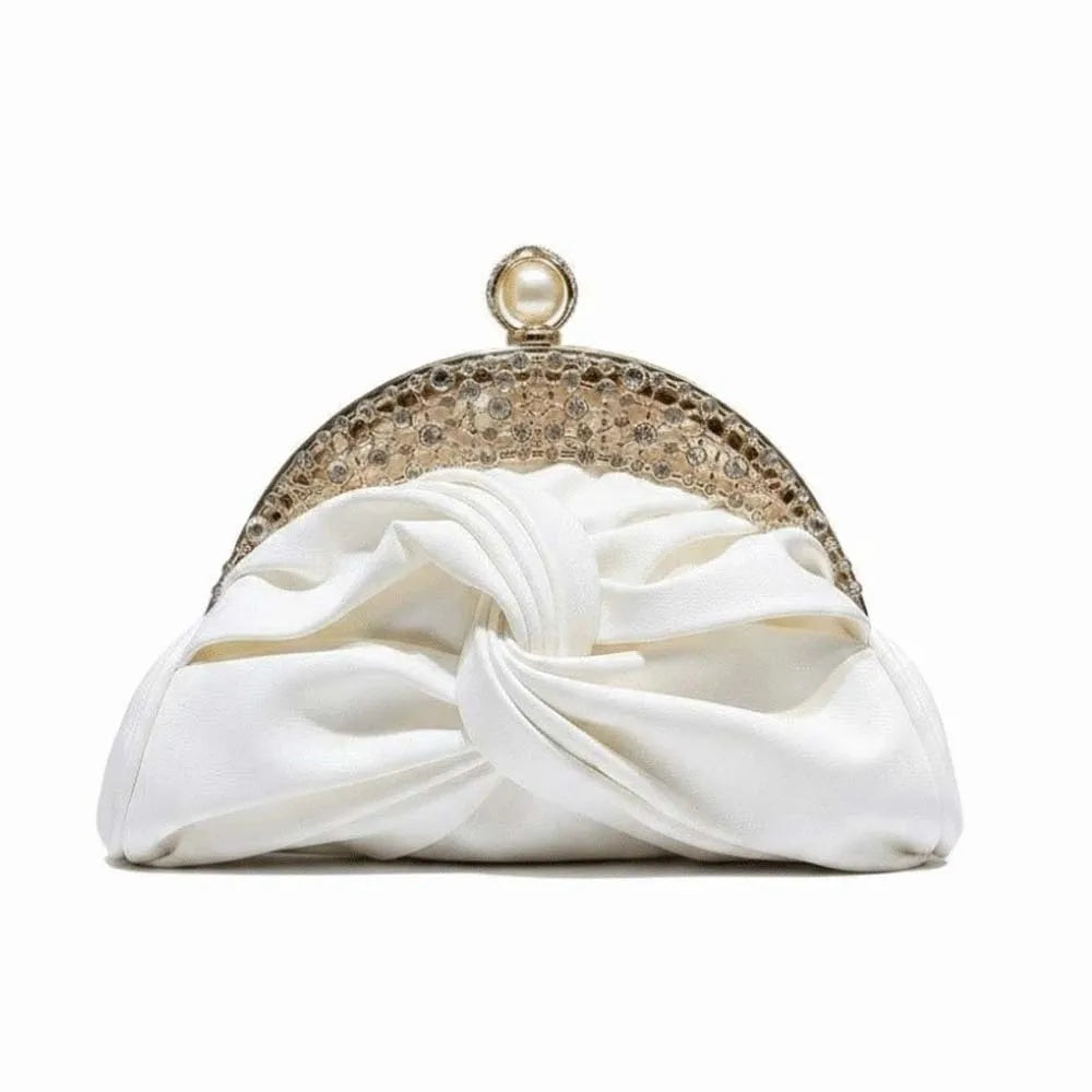 Sparkly Rhinestone Evening Clutch Pleated Hollow-out Bridal Wedding Purse Glittery Chic Ruched Knot Bag Hostess