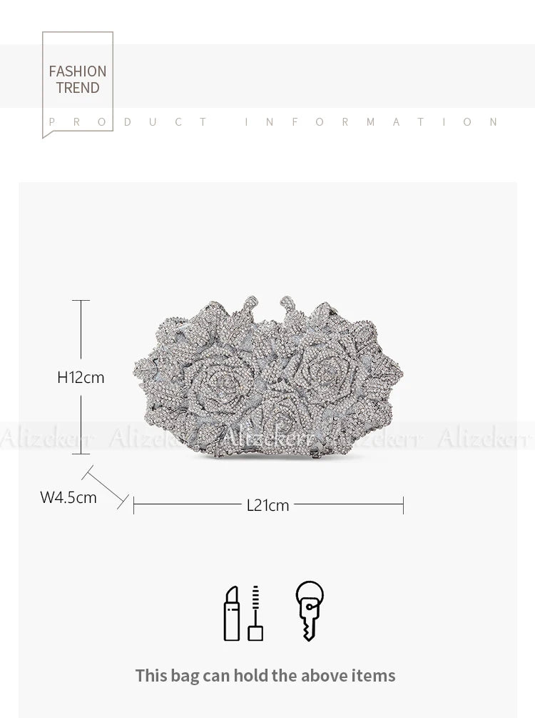 Rose Crystal Flower Evening Clutch