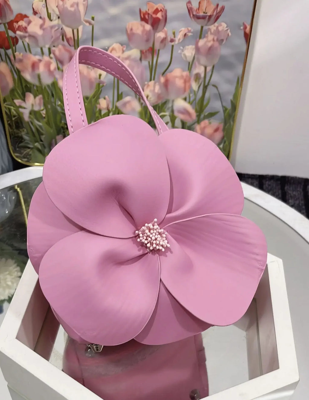 3D Floral Soft PU Leather Women Small Bucket Handbag Wedding Purse Dress Party Evening Bridal Clutch Bag