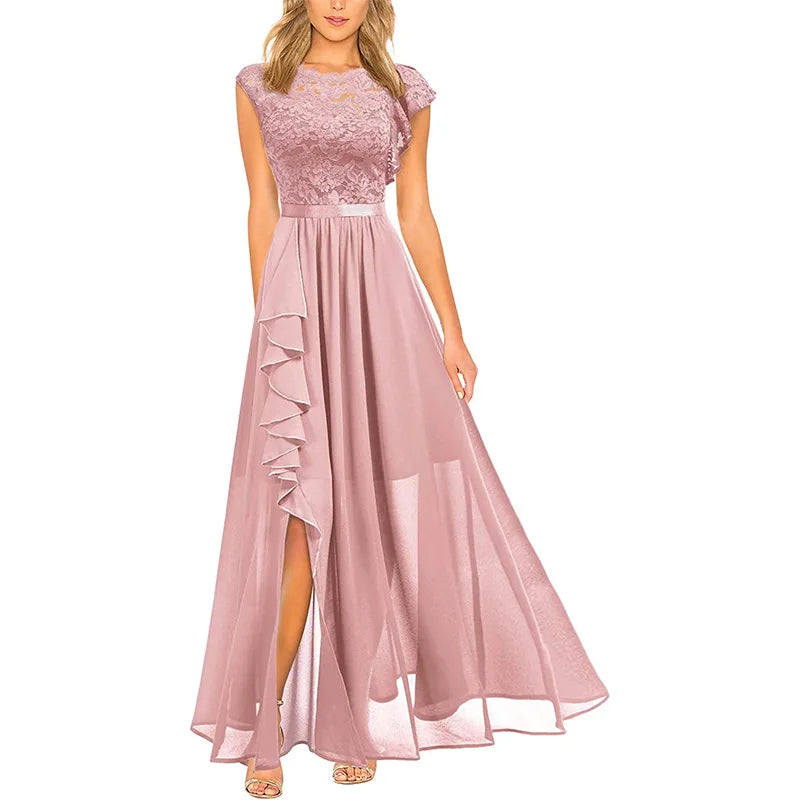 3D Flower High Slit Bridesmaid Dress