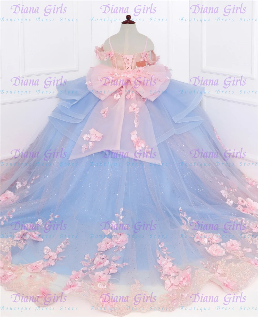 Fluffy Tulle Appliqué Flower Girl Dress