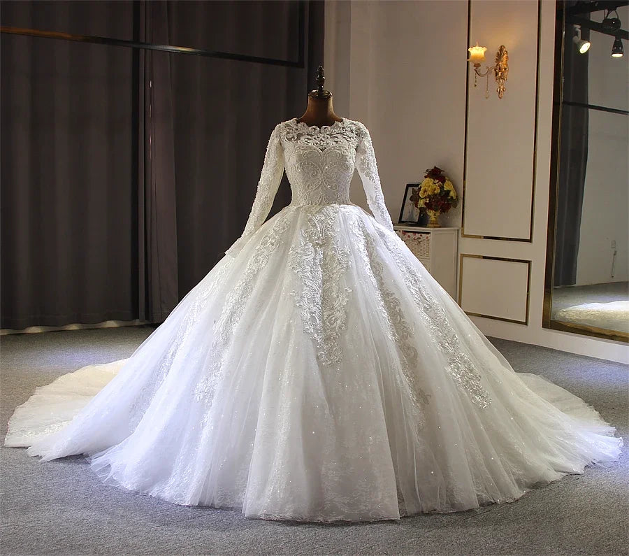 Customized Bridal Dress Muslim Wedding Dress With Full Lace Sleeves amanda novias oficial