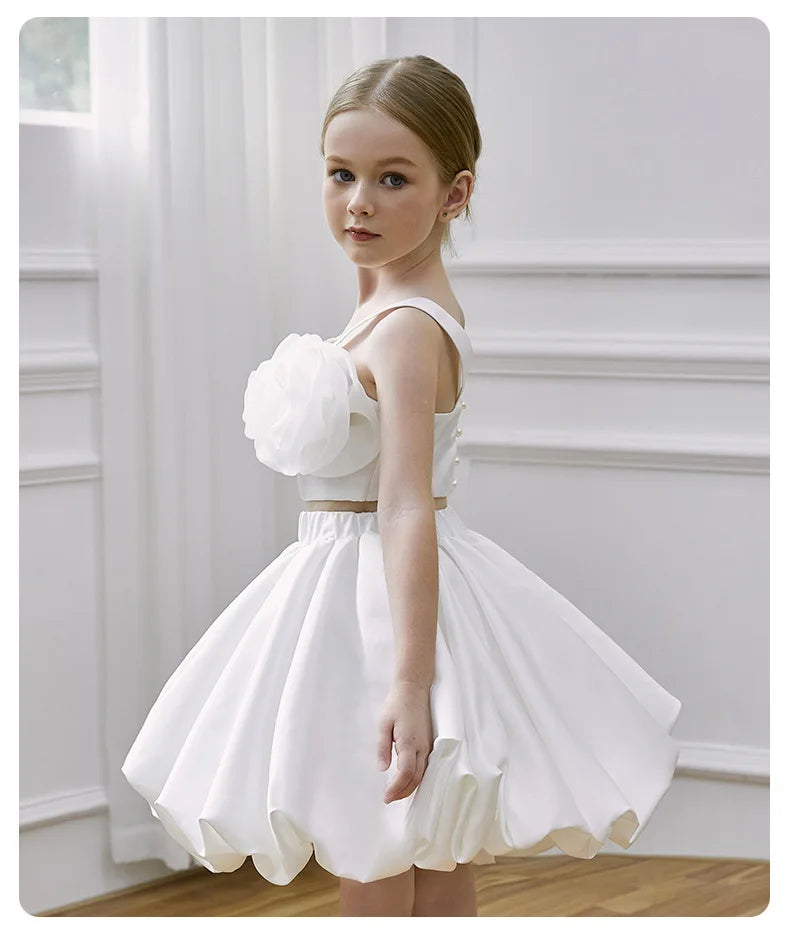 Two-Piece White Flower Girl Dress