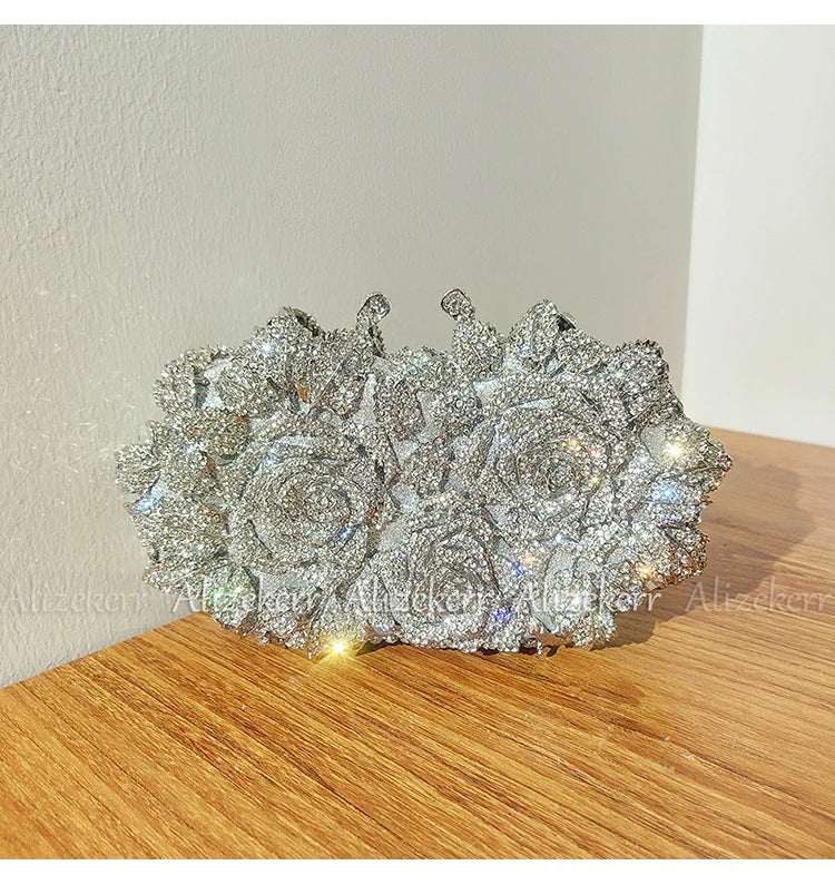 Rose Crystal Flower Evening Clutch