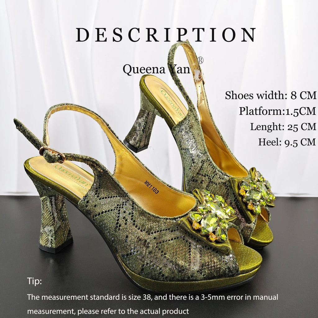 New Designer Bigger Size Shoes and Bags Set for Women 2026 Italian Wedding Shoe for Bride Ladies High Heel Shoes with Rhinestone