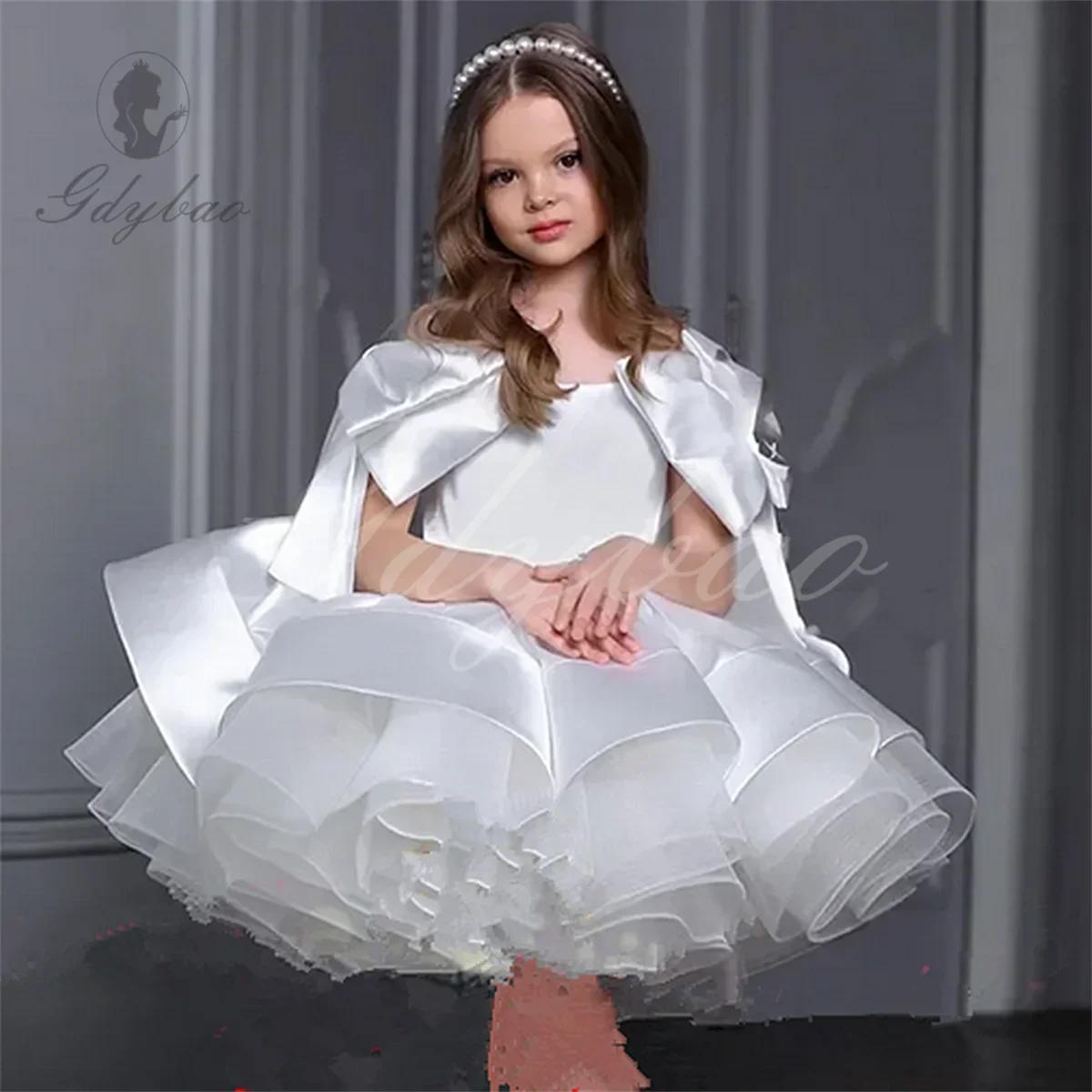 Puffy Satin Glitter Flower Girl Dress