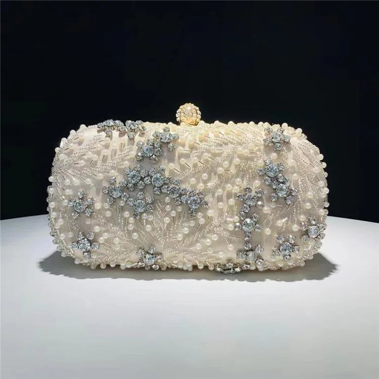 Women's Clutch Bag Crystal Pearl Clutch Purse Luxury Handbag Embroidery Evening Bag Wedding Bag for Bridal Shoulder Bag ZD1529