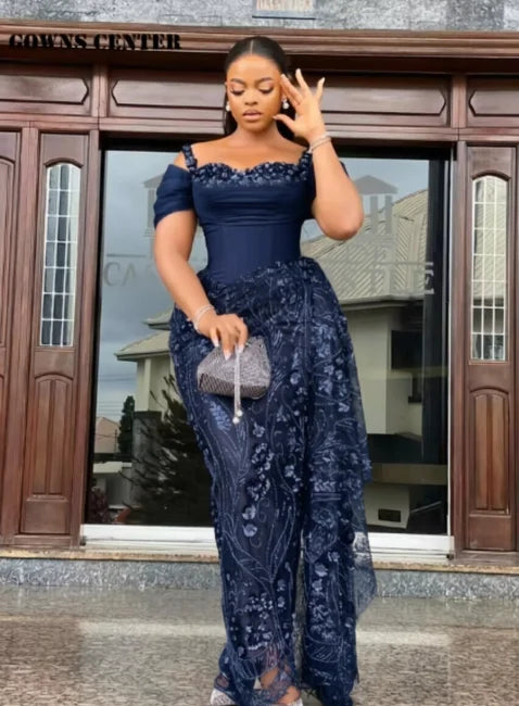 Fabulous Brown Lace Evening Dresses African Traditional Wedding Bride Dress Luxury Beads Lace Birthday Dress Asoebi Costomized