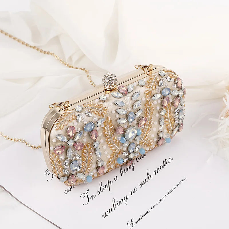 Women's Bridal Clutch Evening Bag Crystal Handbag with Chain Shoulder Strap for Party Wedding Female Fashion Accessory