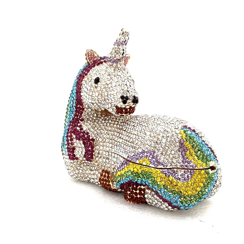XIYUAN Luxury Unicorn Crystal Clutches Women Party Evening Bag Diamonds Purses Lady Wedding Phone Handbag Designer Bridal Purse