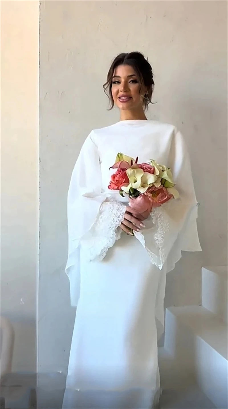 Arabic Wedding Dress O-Neck Customized Ivory  Appliques Muslim Long Sleeves Mermaid Bridal Gown Bride Party Dress