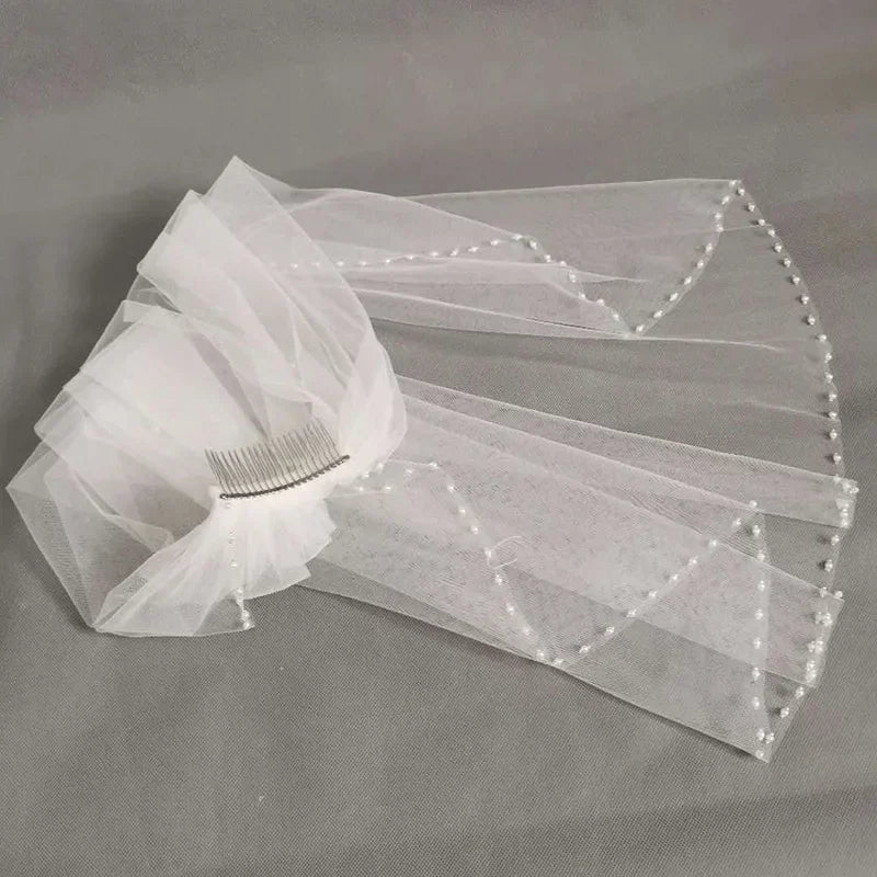 Beaded Crystal-Edge Elbow-Length Bridal Veil with Comb