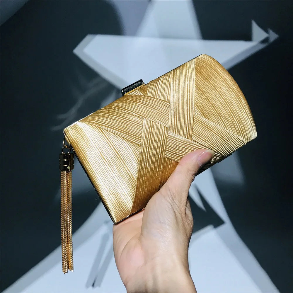 Casual Luxury Silk Fabric Dinner Handbag Tassel Chain Evening Banquet Bag Hand Hold Elegant Bridal Clutch Bag Outdoor